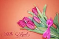 Banner hello april. Hi spring. The second month of spring. Welcome card