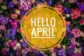 Banner hello april. Hi spring. Hello April. Welcome card We are waiting for the new spring month. The second month of spring