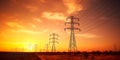 Banner High-voltage Power lines at sunset,high voltage electric transmission tower. Royalty Free Stock Photo