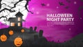 Banner for holiday design on the theme all saints eve Halloween road to the house of pumpkins flat vector illustration