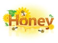 Banner honey with bees and flowers