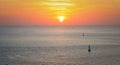 Banner of the horizon as Inspire tropical beach seascape horizon. Orange and golden sunset sky