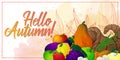 Banner with horn of plenty and vegetables, fruits and mushrooms Royalty Free Stock Photo