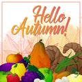 Banner with horn of plenty and vegetables, fruits and mushrooms Royalty Free Stock Photo