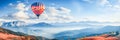 banner panorama with a hot air ballon on a blue sky Royalty Free Stock Photo