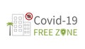 Banner with a hotel,palm and a covid 19 free zone message