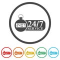Banner 24 hours a day open icon. Set icons in color circle buttons Royalty Free Stock Photo