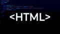 Banner for HTML programming, inscription against and code background