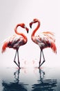 Banner idea, pink flamingos dancing in water, vertical format watercolor poster idea Royalty Free Stock Photo