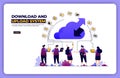 Banner illustration of download and upload system. cloud network sharing activity. designed for landing page, banner, website, web Royalty Free Stock Photo