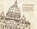 Banner with illustration of St. Peter`s Basilica in Vatican, Rome, Italy