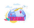 Banner Illustration Travel by Plane around Earth Royalty Free Stock Photo