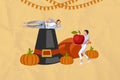 Banner image 3d collage of cheerful happy people celebrating harvest feast thanksgiving day isolated on drawing