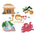 Banner With Image Of The Main Attraction Of The South Korean Island Jeju And The Inscription. Stone Park And Diving.