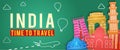 Banner of India famous landmark silhouette colorful style,travel and tourism Royalty Free Stock Photo