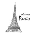 Banner inscription welcome to paris eiffel tower.