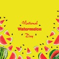 Banner for Instagram with whole and sliced, half and quarter of a watermelon. Delicious, juicy, sweet watermelons