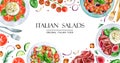 Banner Italian cuisine. Set of italian salads watercolor Royalty Free Stock Photo
