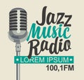 Banner for jazz music radio with silver microphone