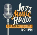 Banner for jazz music radio with silver microphone