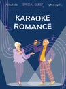 Banner for karaoke club with singing elderly couple, flat vector illustration.