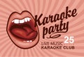 Banner for karaoke party with singing mouth