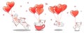 Banner kawaii cat characters with heart balloons