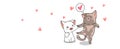 Banner kawaii cat is pinching cat cheeks with love