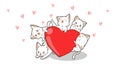 Banner kawaii cats are hugging heart