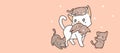 Banner kawaii family cat is loving