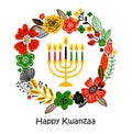 Banner for Kwanzaa with traditional candles representing the Seven Principles or Nguzo Saba. Lettering Happy Kwanzaa Royalty Free Stock Photo