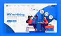 Banner or landing page to recruit employees or we`re hiring design concepts. Cartoon illustration of job seeker interview. Can us Royalty Free Stock Photo