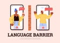 Banner about language barrier flat style, vector illustration