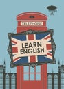 Banner for Learn English with telephone booth