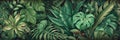 Banner With Leaves Texture Background, Green Floral Pattern In Jungle, Illustration, Generative AI
