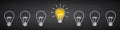 Banner lightbulb idea concept, creative concept bulb sign drawn in chalk on a blackboard, innovations background - 