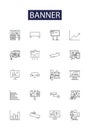 Banner line vector icons and signs. Advertisement, Banner, Sign, Poster, Label, Pennant, Symbol, Streamer outline vector