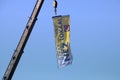 Banner of the local party NEZ in Zuidplas hanging on a crane