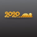 Banner Logo gold 2020 happy new year, Christmas. Vector flat illustration with a silhouette image of a mouse Royalty Free Stock Photo