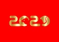 Banner Logo 2020 happy new year, Christmas. Gold Vector flat illustration with a silhouette image of a mouse. The rat china icon Royalty Free Stock Photo