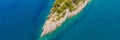 BANNER, LONG FORMAT Picturesque sea Adriatic coast of Montenegro. Turquoise Mediteran sea and rocky shore with evergreen