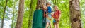 BANNER, LONG FORMAT Two boys in a helmet, healthy teenager school boy enjoying activity in a climbing adventure park on Royalty Free Stock Photo