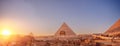 Banner Main tourist view famous wonder of world Sphinx and pyramids Giza, Egypt sunset sky Royalty Free Stock Photo