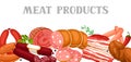 Banner with meat products. Illustration of sausages, bacon and ham Royalty Free Stock Photo