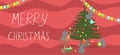 Banner Merry Christmas. Mice decorate the Christmas tree. The symbol of 2020. Vector graphics