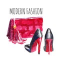 Banner with modern womens shoes and bag Royalty Free Stock Photo