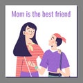 Banner with mom and child in good friendly relations, flat vector illustration.