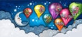 Banner Moon and Hot Air Balloons Floral