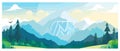 Banner, mountain house in spring, flat illustration vector, spring, mountains,