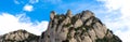 Banner of mountain peak against blue sky with clouds Royalty Free Stock Photo